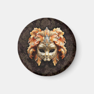 Aimant Masque Lion Doré avec plumes orange