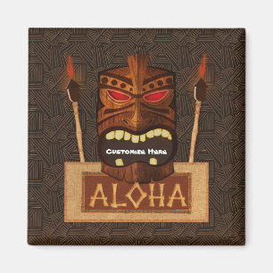 Aimant Masque Tiki en Bois Vintage Rétro ALOHA Hawaïen