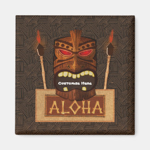 Aimant Masque Tiki en bois Vintage Rétro ALOHA Hawaiian