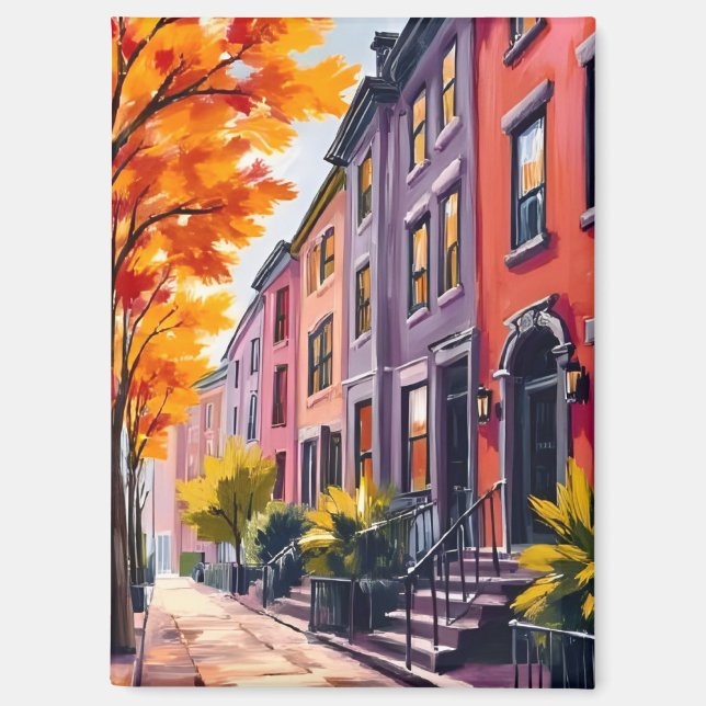 Aimant Massachusetts d'aquarelle Boston Brownstones (Recto)