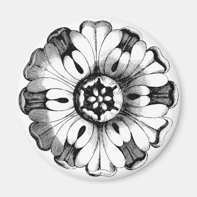 Aimant Médaille vintage de fleurs modernes (Devant)