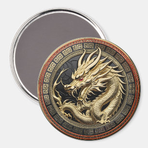 Aimant Médaillon de dragon oriental sacré en or