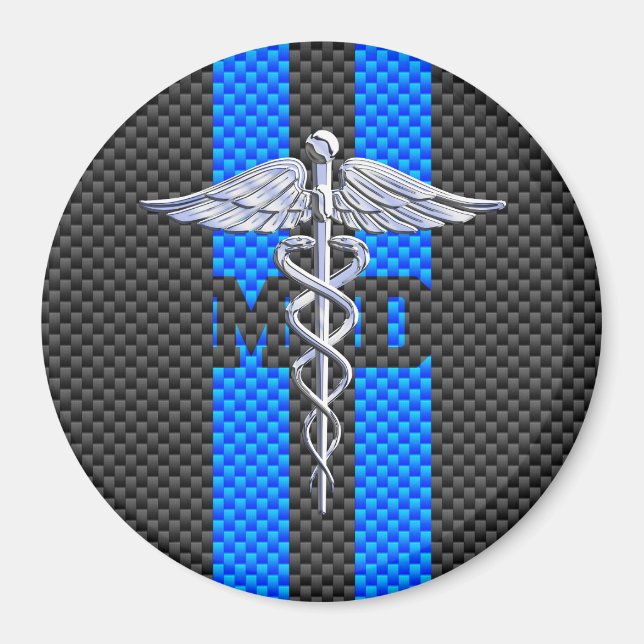 Aimant Médecin Médicale MD Caduceus sur Décor en fibre de (Devant)