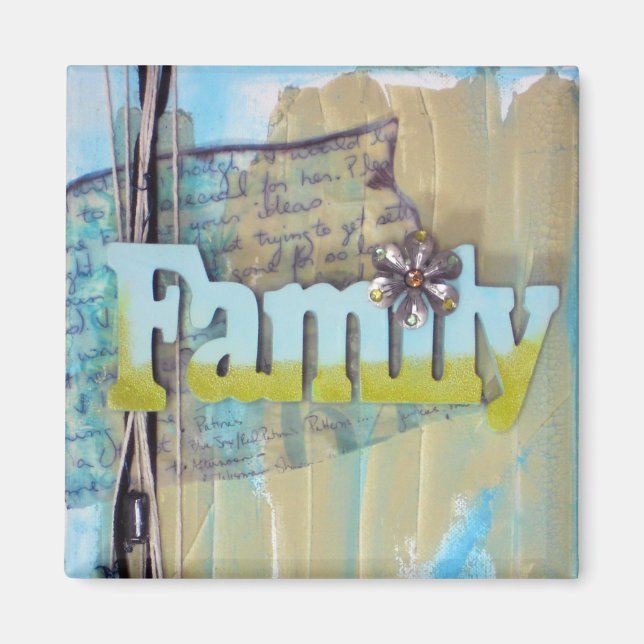 Aimant Médias mixtes Bleu Vert Art familial (Devant)