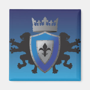 Aimant médiéval bleu d'héraldique de lion