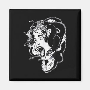 Aimant Méduse Blackwork Tattoo Flash
