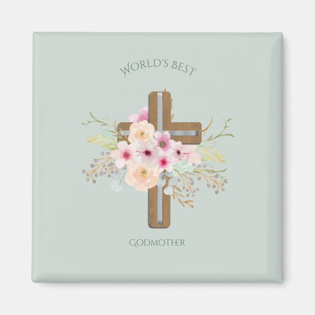 Aimant Meilleur cadeau GODMOTHER au monde - Croix florale (Devant)