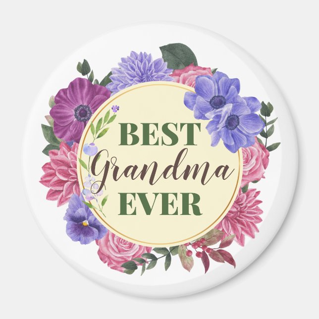 Aimant Meilleure Grandma Jamais couronnes florales (Devant)