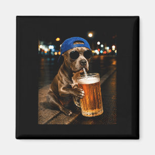 Aimant Mème amusant de pitbull buvant de la bière la nuit