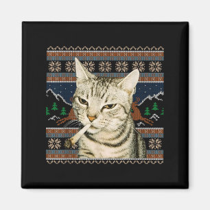 Aimant Mème de chat drôle qui fume, pull moche de Noël, c
