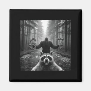 Aimant Mème de selfie de raton laveur drôle avec Bigfoot 