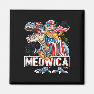 Aimant Meowica Cat T Rex Dinosaur 4 juillet Fl américain