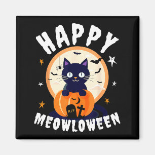 Aimant Meowloween Citrouilles de Chat Noir Joyeux Hallowe