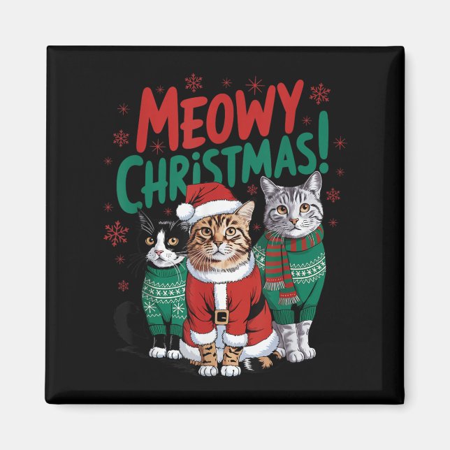 Aimant Meowy Christmas Funny Cat Christmas Holiday Xmas S (Devant)