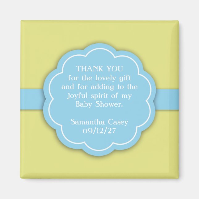 Aimant Merci Baby shower bleu Favoriser l'aimant (Devant)
