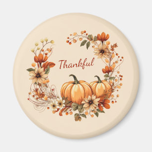 Aimant Merci Citrouille et fleurs d'automne Wreath