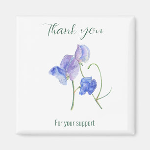 Aimant Merci de fleurs de pois doux bleu pour votre suppo