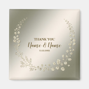 Aimant Merci de mariage Golden Floral Feuilles