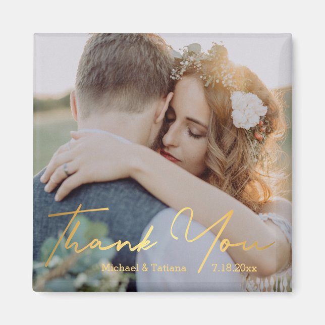 Aimant merci, golden calligraphy mariage photo (Devant)