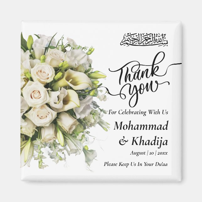 Aimant Merci Mariage Bouquet Flower Nikah Walima (Devant)