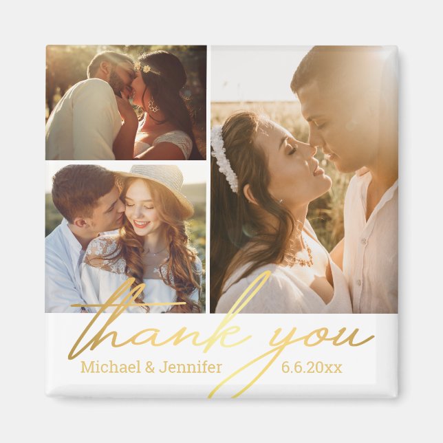 Aimant merci or calligraphie mariage 3 photo collage (Devant)