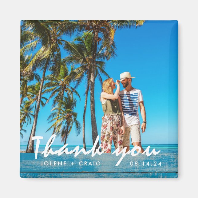 Aimant Merci photo de mariage sur la plage (Devant)