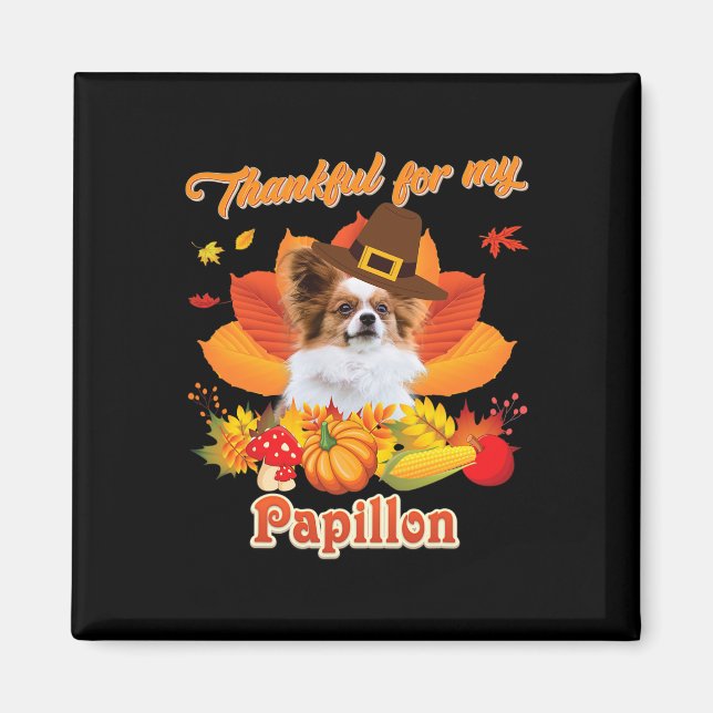 Aimant Merci pour mon chien Papillon Thanksgiving Je suis (Devant)