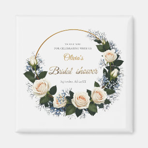 Aimant Merci Roses Blanches & Baby's Breath Bleu