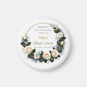 Aimant Merci Roses blanches et Bleu Bébé