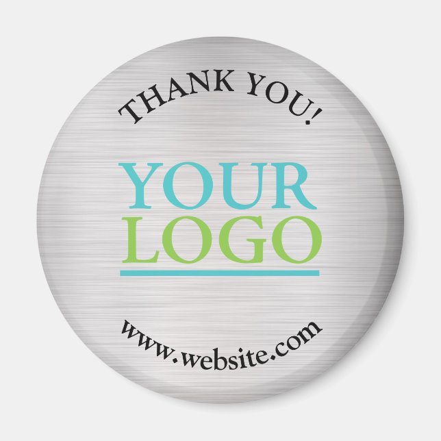 Aimant Merci, Votre Logo, Nom Site Web, Argent Brossé (Devant)