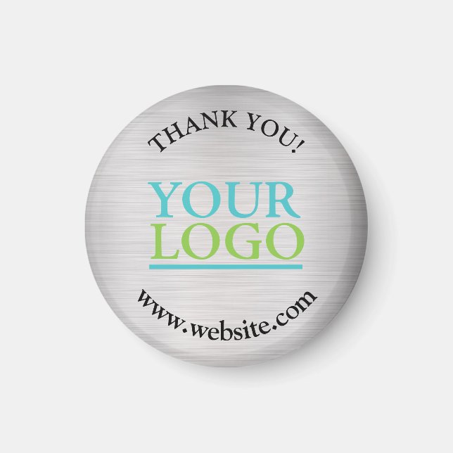 Aimant Merci, Votre Logo, Nom Site Web, Argent Brossé (Devant)