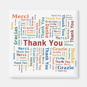 Aimant Merci Word Cloud - 5 langues - Multicolore