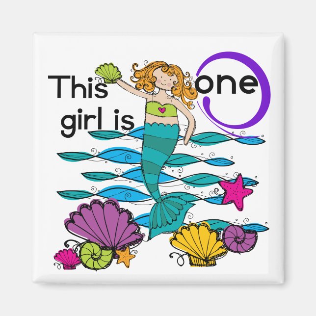 Aimant Mermaid 1er Anniversaire Tshirts et cadeaux (Devant)
