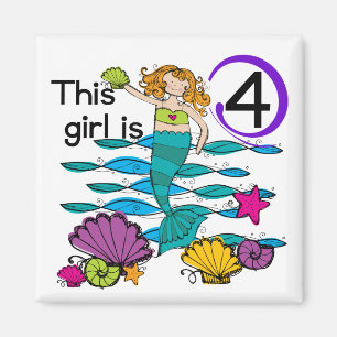 Aimant Mermaid 4th Birthday Tshirts and Gifts