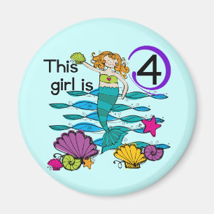 Aimant Mermaid 4th Birthday Tshirts and Gifts