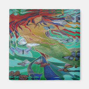Aimant Mermaid Nage avec Papillons Imaginaire Art