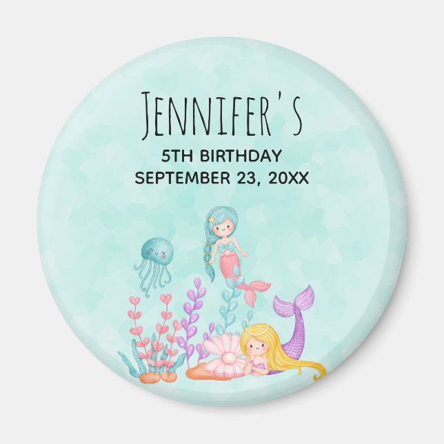 Aimant Mermaids et méduses sous la mer Anniversaire (Devant)