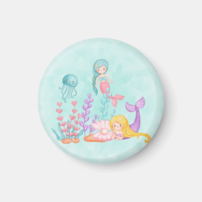 Aimant Mermaids et méduses sous l'aquarelle marine (Devant)