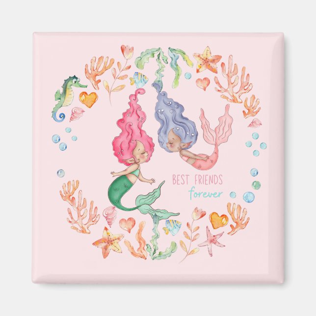 Aimant Mermaids Meilleurs amis pour toujours BFF personna (Devant)