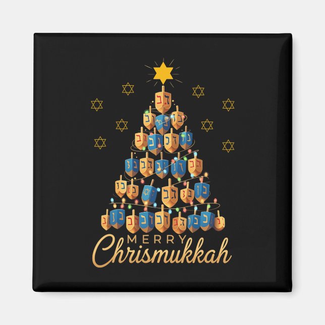 Aimant Merry Chrismukkah Happy Chanukkah Dreidel Christma (Devant)