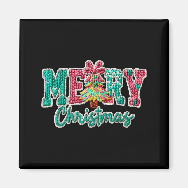 Aimant Merry Christmas Crochet Xmas Tree Pajamas Holiday  (Devant)