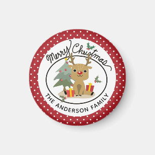 Aimant Merry Christmas Cute Reindeer Personalized