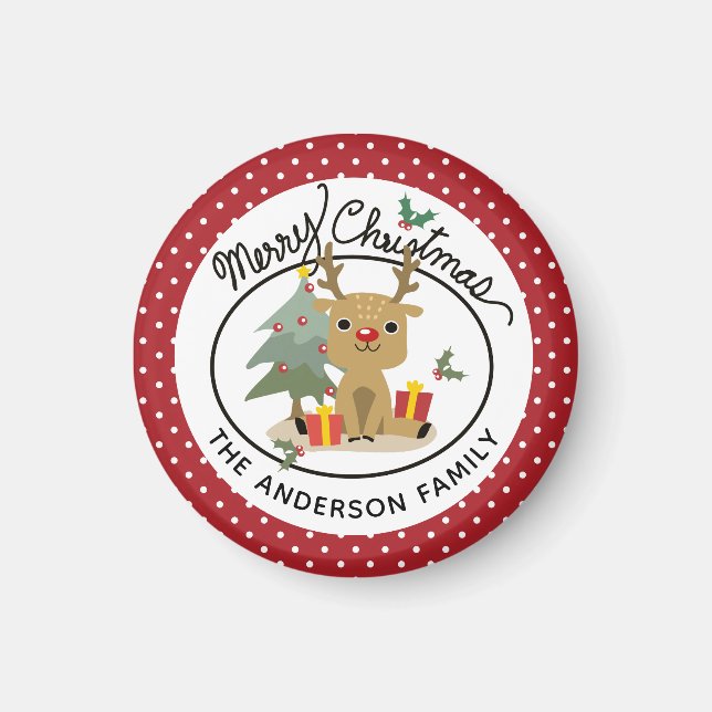 Aimant Merry Christmas Cute Reindeer Personalized (Devant)