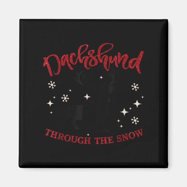 Aimant Merry Christmas Dachshund Dog Through The Snow  (Devant)