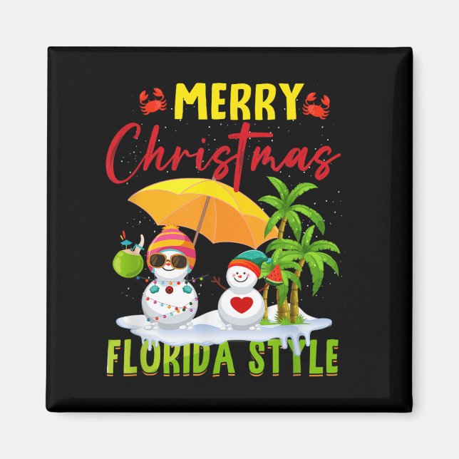Aimant Merry Christmas Florida Style Snowman Summer Vacat (Devant)