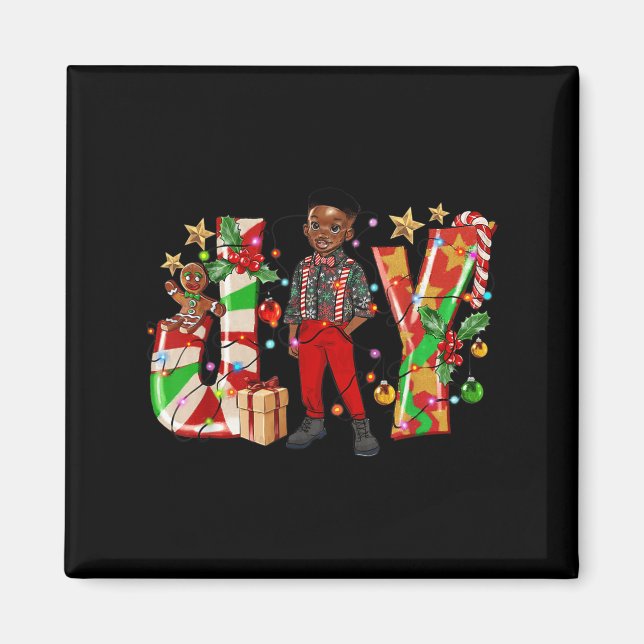 Aimant Merry Christmas Joy Afro Black Boy African America (Devant)