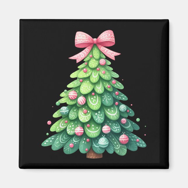 Aimant Merry Christmas Tree With Coquette Bow Xmas Holida (Devant)