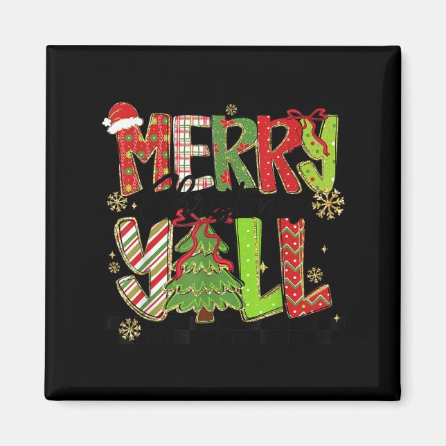 Aimant Merry Christmas Y’all Southern Christmas Tree Girl (Devant)