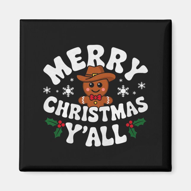 Aimant Merry Christmas Yall Gingerbread Cowboy Howdy West (Devant)