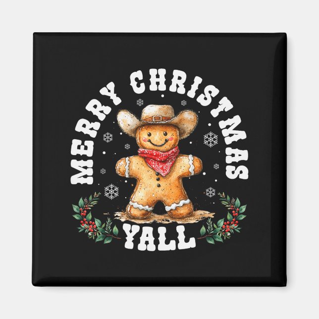 Aimant Merry Christmas Yall Gingerbread Cowboy Western Xm (Devant)